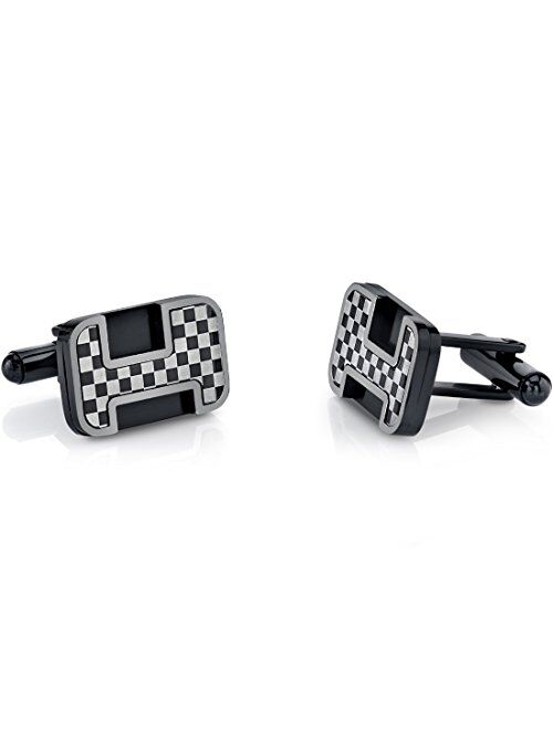Peora Elegant Surgical Grade Stainless Steel Checkered Cufflinks for Men for Tuxedo, Business or Formal Shirts