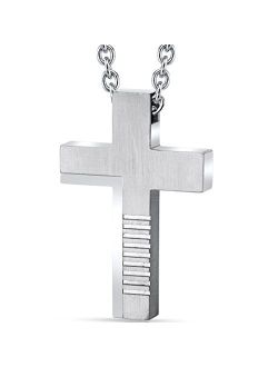 Stainless Steel Textured Classic Cross Pendant Mens Necklace Fathers Day Gift, 22 Inch Chain
