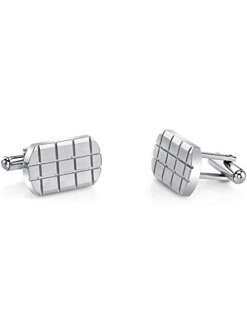 Peora Mens Cuff Links Stainless Steel Classic Luxury Shirt Cufflinks for Fathers Day with Gift Box