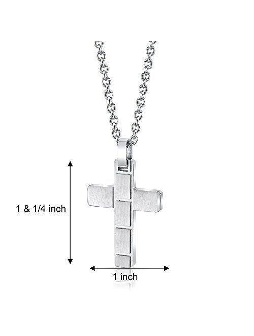 Peora Stainless Steel Cross Pendant Mens Brick Pattern Necklace Fathers Day Gift, 22 Inch Chain