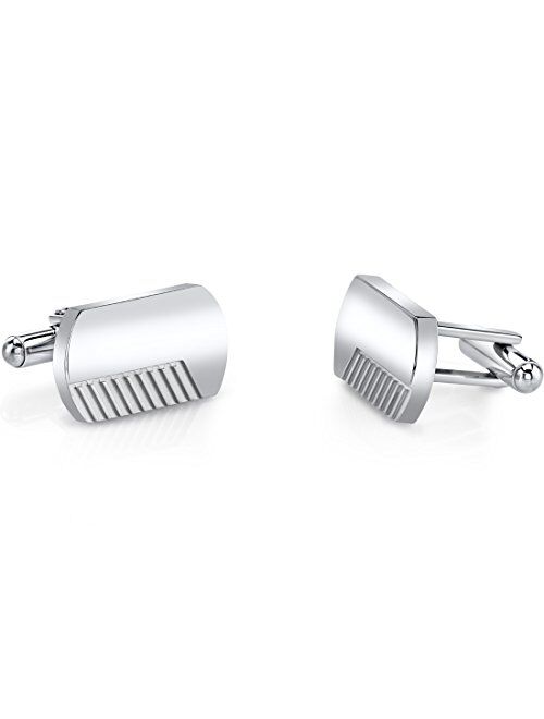 Peora Elegant Surgical Grade Stainless Steel Cufflinks for Men for Tuxedo, Business or Formal Shirts, Brushed Polish Finish