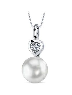 Freshwater Cultured White Pearl Heart Pendant Necklace for Women 925 Sterling Silver, 10mm Round Button Shape AAA Grade, with 18 inch Chain