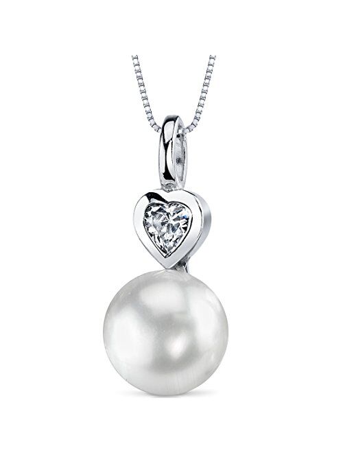 Peora Freshwater Cultured White Pearl Heart Pendant Necklace for Women 925 Sterling Silver, 10mm Round Button Shape AAA Grade, with 18 inch Chain