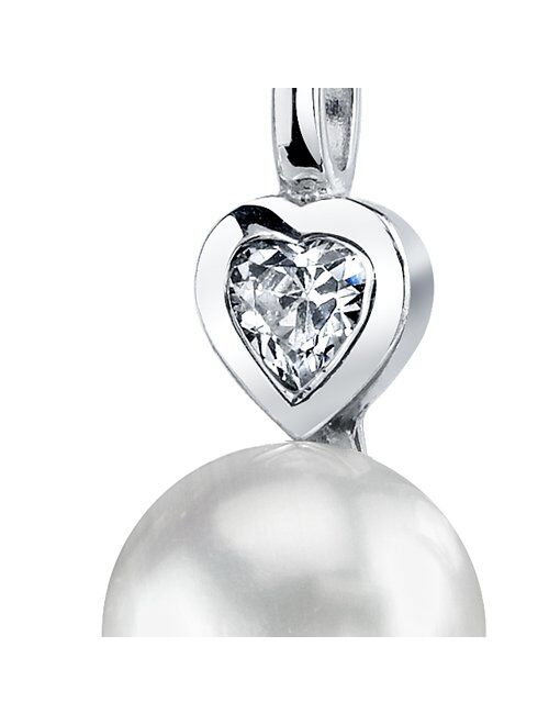 Peora Freshwater Cultured White Pearl Heart Pendant Necklace for Women 925 Sterling Silver, 10mm Round Button Shape AAA Grade, with 18 inch Chain