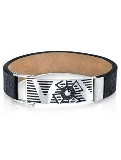 Custom Men's Black Leather and Stainless Steel Bracelet, Sleek Urban Design, Fold-Over Clasp, 8.25 Inches