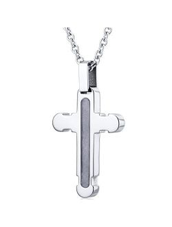 Mens Designer Cross Pendant Stainless Steel Necklace Religious, 22 Inch Chain
