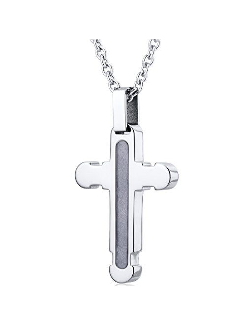 Peora Mens Designer Cross Pendant Stainless Steel Necklace Religious, 22 Inch Chain