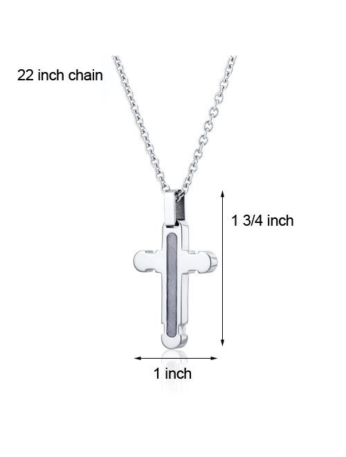 Peora Mens Designer Cross Pendant Stainless Steel Necklace Religious, 22 Inch Chain