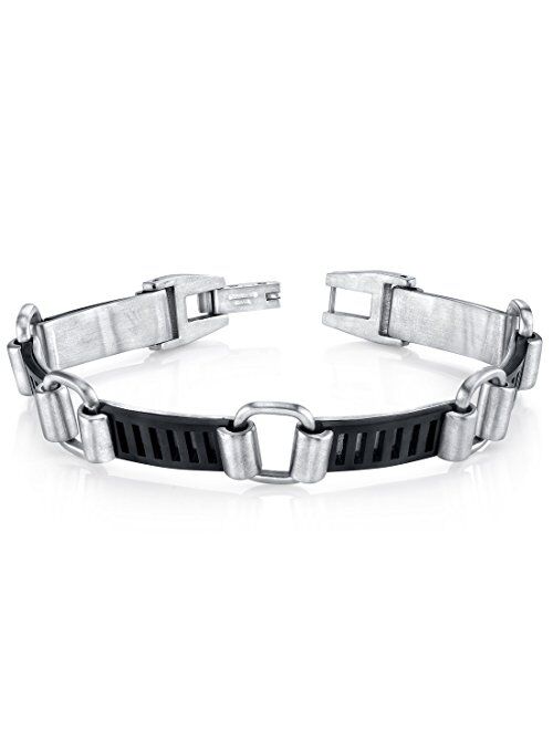 Peora Elegant Surgical Grade Stainless Steel Two-Tone Link Bracelet for Men, Brushed Matte Finish