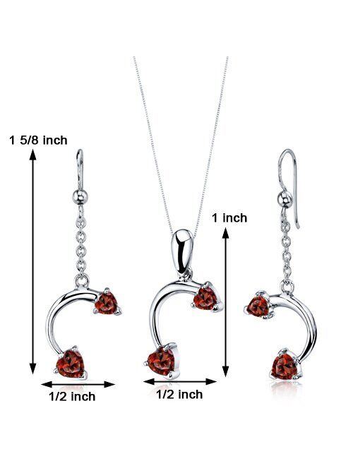 Peora Love Duet 2.25 carats Heart Shape Sterling Silver with Garnet Pendant Earrings Set