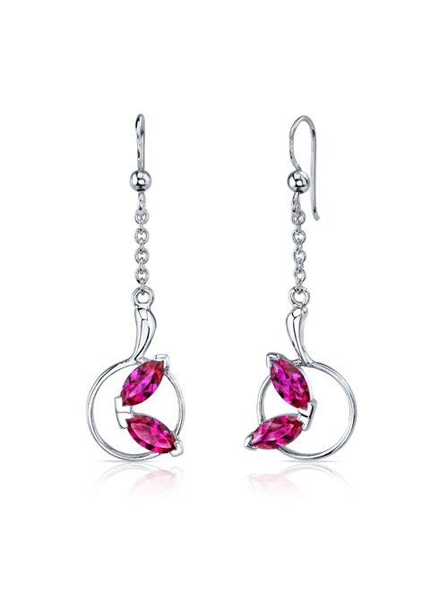 Peora Created Ruby Earrings Pendant Necklace Jewelry Set for Women in Sterling Silver, Leaf Motif Design, 4.50 Carats total, with 18 inch Chain