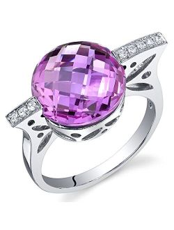 7.00 Carats Created Pink Sapphire Ring Sterling Silver Double Checkerboard Cut Sizes 5 to 9