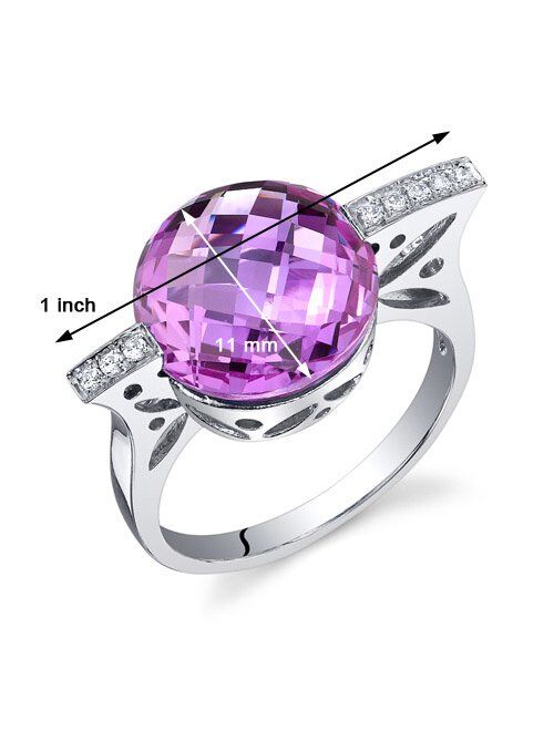 Peora 7.00 Carats Created Pink Sapphire Ring Sterling Silver Double Checkerboard Cut Sizes 5 to 9