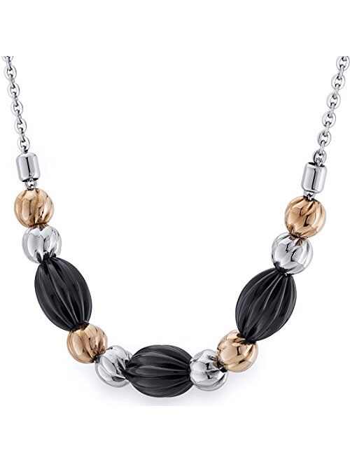 Peora Designer Stainless Steel Necklace for Women, Black, Silver and Gold-tone Charm Beads, Hypoallergenic, 18 inch