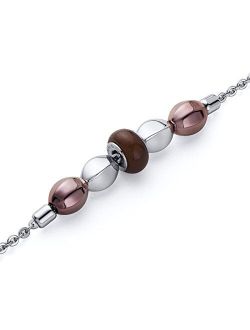 Stainless Steel Elegant Bracelet for Women, Tri-Color Charm, 7.25 Inch