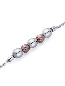 Stainless Steel Link Bracelet for Women, Elegant Bead Link Jewelry, 7.25 Inches