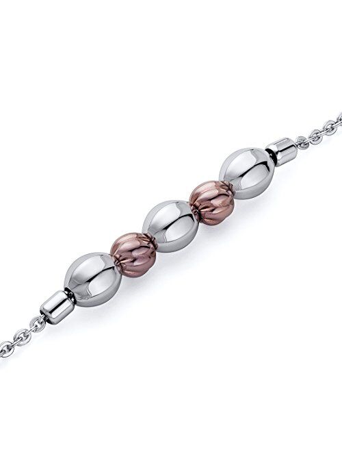 Peora Stainless Steel Link Bracelet for Women, Elegant Bead Link Jewelry, 7.25 Inches