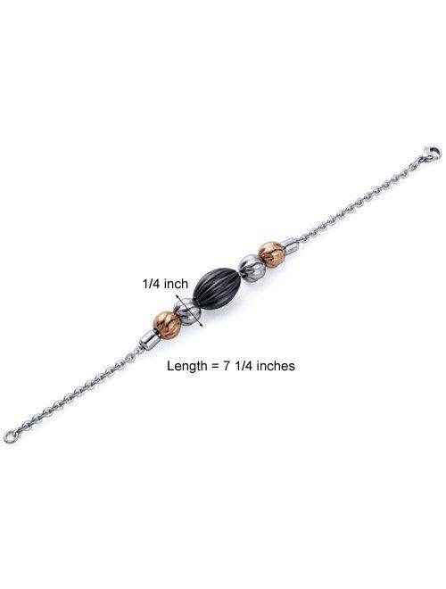 Peora Black Link Bracelet for Women in Stainless Steel, Dainty Tri-Colored Bead Jewelry, 7.25 inch