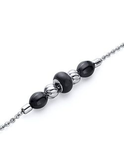 Black Roundel Link Bracelet for Women in Stainless Steel, Dainty Two-Colored Bead Charm, 7.25 inch