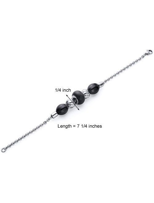 Peora Black Roundel Link Bracelet for Women in Stainless Steel, Dainty Two-Colored Bead Charm, 7.25 inch