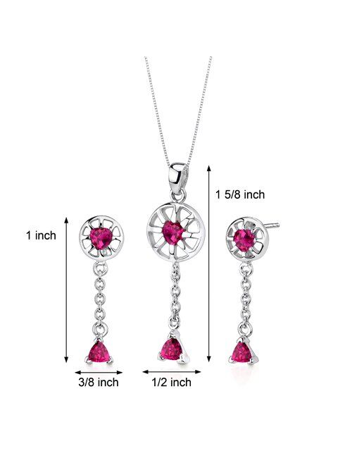 Peora Created Ruby Pendant Earrings Necklace Sterling Silver Dainty Heart Shape