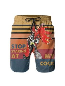 EZYES Stop Staring at My Cock Mens Quick Dry Surfing Swim Trunks Summer Beach Shorts Holiday Cool Board Short with Pockets