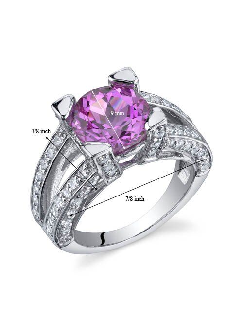 Peora Created Pink Sapphire Ring Sterling Silver Rhodium Nickel Finish Round Shape 3.75 Carats Sizes 5 to 9