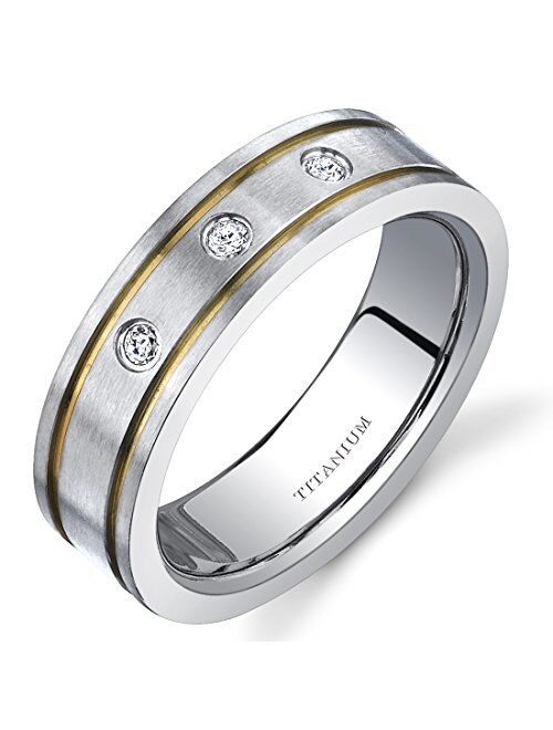 Peora Designer 3-Stone Titanium Wedding Ring Band for Women, 6mm, Comfort Fit, Sizes 5 to 8