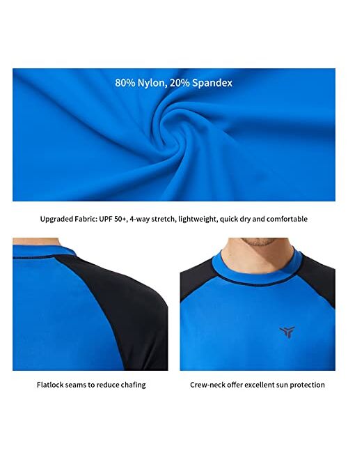 YOVVI Men's Swim Shirts Rash Guard UPF 50+ Long & Short Sleeve UV Sun Protection Summer Shirts Fishing Hiking T-Shirt