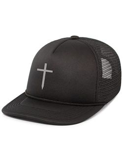 Mens Christian Cross Embroidered Rope Hat Foam Front Mesh Back Trucker Hat
