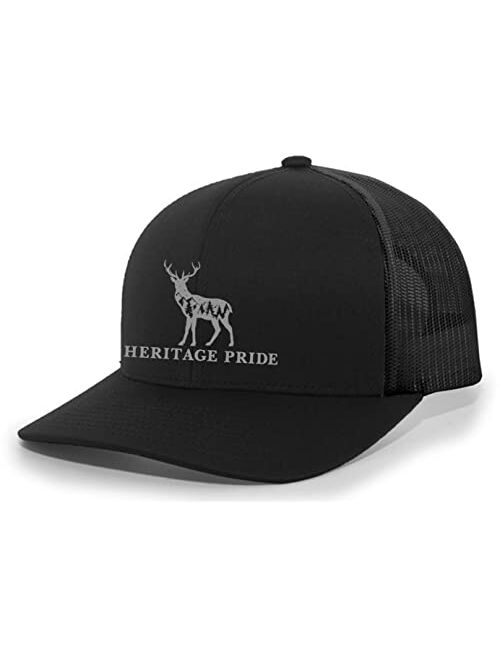 Heritage Pride Scenic Deer Mens Embroidered Mesh Back Trucker Hat Baseball Cap