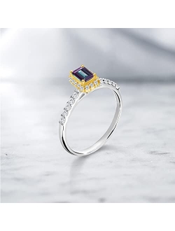 Gem Stone King 0.97 Ct Purplish Created Alexandrite G-H Lab Grown Diamond 10K White Gold Ring with Yellow Gold Prongs