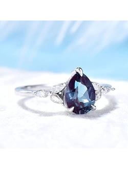 Bbbgem Sterling Silver Pear Shaped Engagement Ring Color Changing Alexandrite Ring Unique Promise Ring Personalized Birthday Anniversary Gift for Women June Birthstone Ri