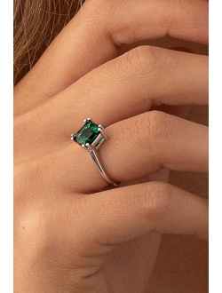 Created Emerald Classic Solitaire Ring for Women in 14K White Gold, 2 Carats Princess Cut 8mm, Comfort Fit, Sizes 5 to 9