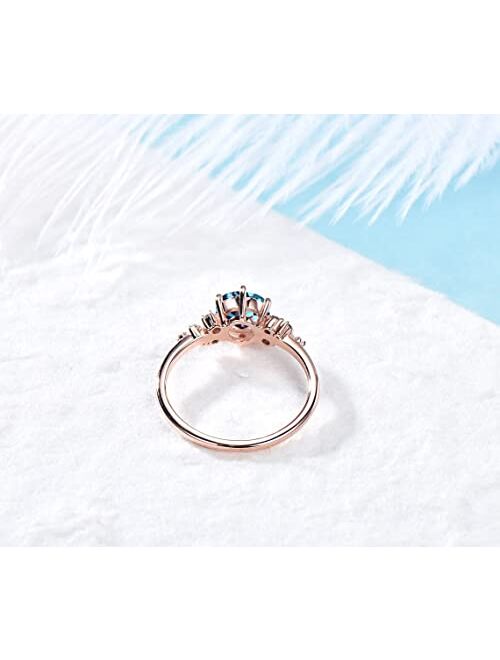 Bbbgem 1ct Round Engagement Ring Color-Change Alexandrite Ring Vintage Snowdrift Cluster June Birthstone Wedding Ring Sterling Silver/10K/14K/18K Rose Gold Gemstone Ring 