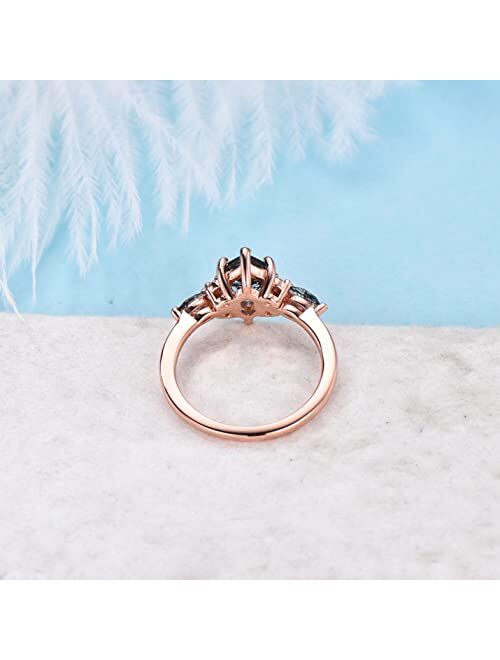 Bbbgem Sterling Silver Elongated Hexagon Cut Color-Change Alexandrite Engagement Rings 10K/14K/18K Solid Rose Gold Cluster Moissanite Ring Unique June Birthstone Promise 