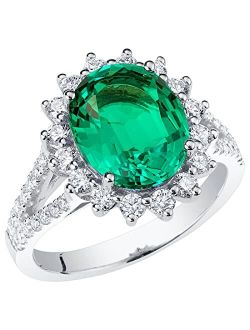 Created Colombian Emerald with Lab Grown Diamonds Ring for Women 14K White or Yellow Gold, 4.25 Carats Total, Vivid Green 11x9mm Oval Shape, Sizes 4 to 10