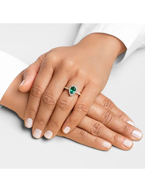 Peora Created Colombian Emerald with Lab Grown Diamonds Teardrop Engagement Ring for Women 14K White or Yellow Gold, 1.70 Carats Total, Vivid Green 9x6mm Pear Shape, Size