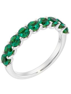 Solid 14K Gold 1 Carat Created Emerald 9-Stone Half Eternity Band for Women, Wedding Anniversary Stackable Ring, Sizes 4 to 10
