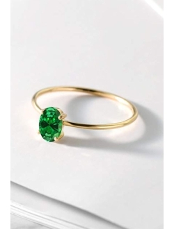 Gem Stone King 10K Yellow Gold Green Simulated Emerald Engagement Ring For Women (0.35 Cttw, Oval 6X4MM, Available in size 5, 6, 7, 8, 9)