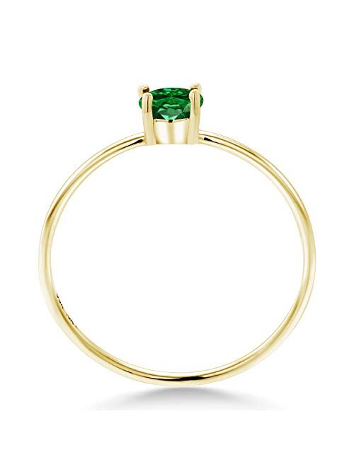 Gem Stone King 10K Yellow Gold Green Simulated Emerald Engagement Ring For Women (0.35 Cttw, Oval 6X4MM, Available in size 5, 6, 7, 8, 9)