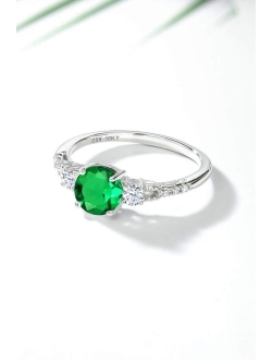 Gem Stone King 10K White Gold Simulated Emerald White Created Sapphire and Diamond Accent 3 Stone Women Engagement Ring (0.92 Cttw, Available In Size 5,6,7,8,9)