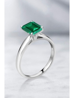 Gem Stone King 2.00 Ct Emerald Cut Green Simulated Emerald 10K White Gold Ring