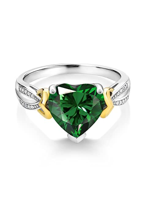 Gem Stone King 925 Sterling Silver and 10K Rose Gold Green Nano Emerald and White Lab Grown Diamond Accent Women Ring (3.01 Cttw, Heart Shape 10MM, Available In Size 5, 6
