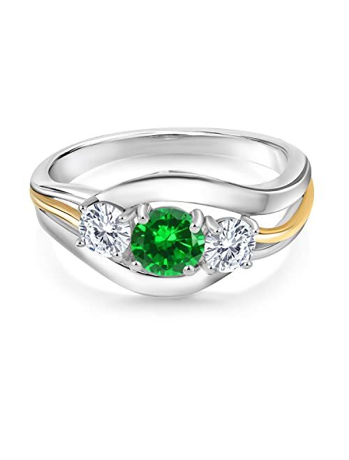 Gem Stone King 1.38 Ct Green Created Emerald G-H Lab Grown Diamond 925 Silver and 10K Yellow Gold Ring