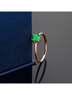 Gem Stone King 10K Rose Gold Green Simulated Emerald Women Solitaire Engagement Ring (0.77 Cttw, Round 6MM, Available In Size 5, 6, 7, 8, 9)
