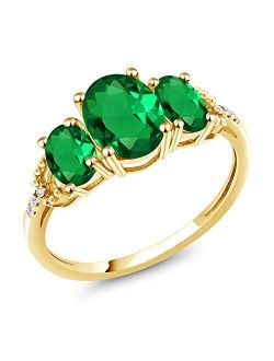 Gem Stone King 10K Yellow Gold Green Simulated Emerald Engagement Ring For Women (1.59 Cttw, Oval Gemstone Birthstone, Available in size 5, 6, 7, 8, 9)