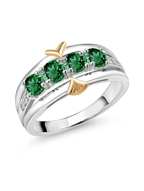 Gem Stone King 925 Sterling Silver and 10K Yellow Gold Green Nano Emerald and White G-H Lab Grown Diamond Ring For Women (1.25 Cttw, Available In Size 5, 6, 7, 8, 9)