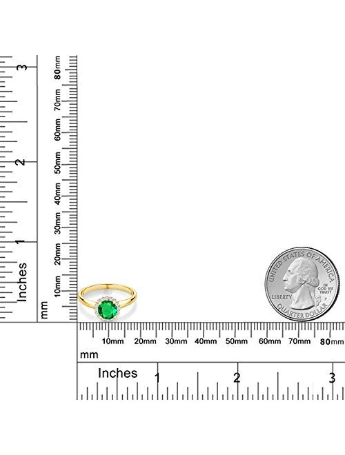 Gem Stone King 0.96 Ct Round Green Nano Emerald White Created Sapphire 10K Yellow Gold Ring