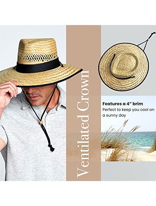 San Diego Hat Company San Diego Hat Co. Men's Upf 50 Wide Brim Straw Lifeguard Outback Sun, Natural